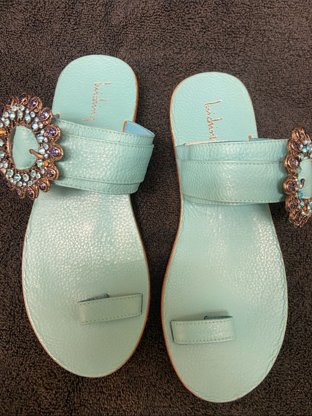 Luichiny Light Blue Jeweled Slide Sandals